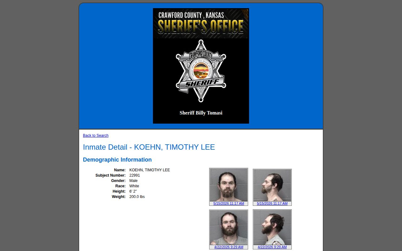 Crawford County released inmate record with populated release date and time